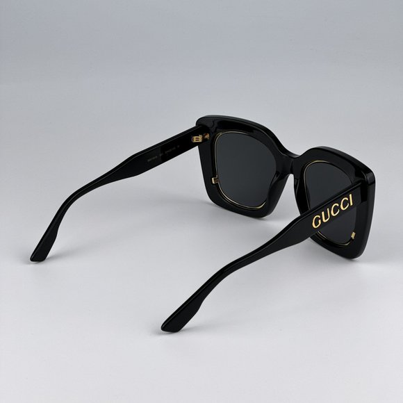 Gucci GG1151S 001 Sunglasses Black/Gold Grey Cat Eye Oversized Unisex GG 1151S - Picture 9 of 13